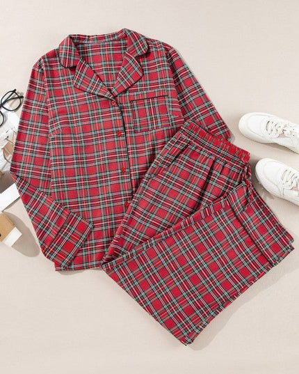 Plus Size Christmas Plaid Shirt and Pants Set