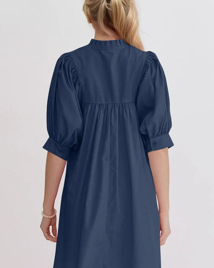 Oh Frill Notched Puff Sleeve Babydoll Mini Dress