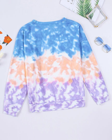 Women Tie-Dye Drop Shoulder Round Neck Sweatshirt