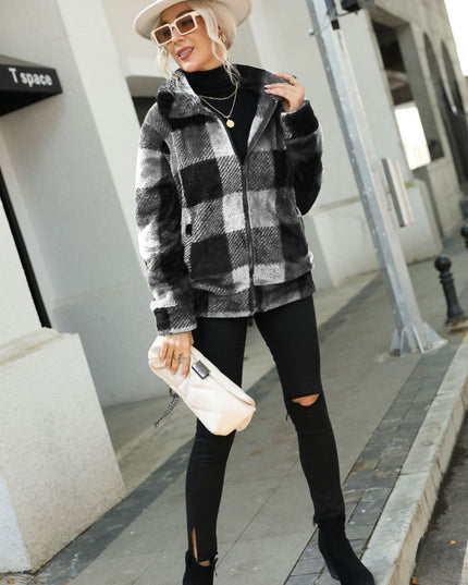 Plaid Zip-Up Collared Jacket