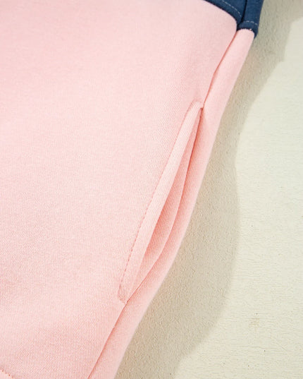 Colorblock Patchwork Half Button Baggy Sweatshirt