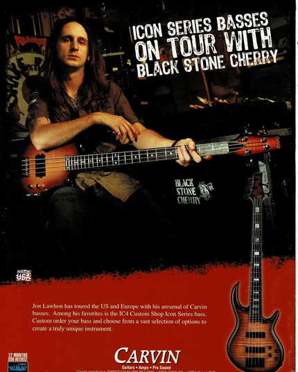 CARVIN GUITARS - JON LAWHON OF BLACK STONE CHERRY - 2008 Print Ad