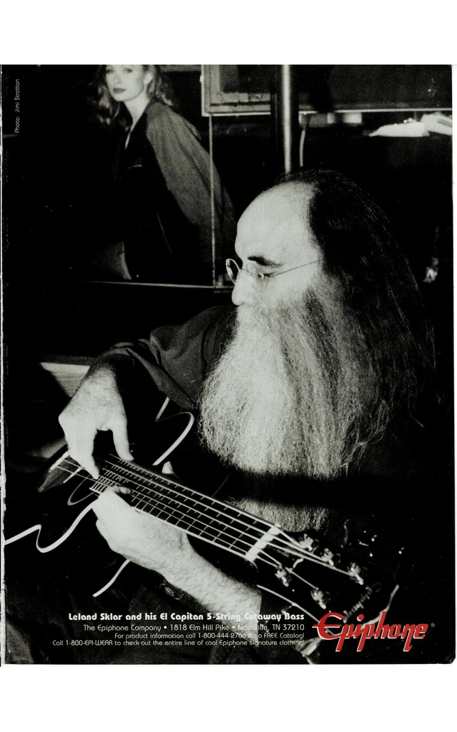 EPIPHONE GUITARS - LELAND SKLAR - EL CAPITAN 5-STRING CUTAWAY - 1995 Print Ad