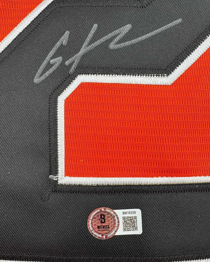 Framed Autographed/Signed Gunnar Henderson 35x39 Baltimore Orange Baseball Jersey Beckett BAS COA