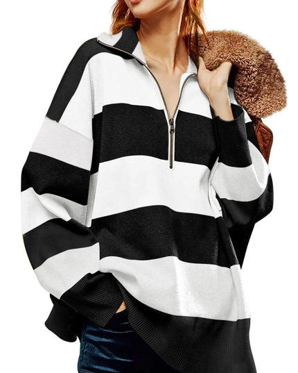 Striped Half-Zip Oversized Sweatshirt