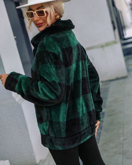 Plaid Zip-Up Collared Jacket