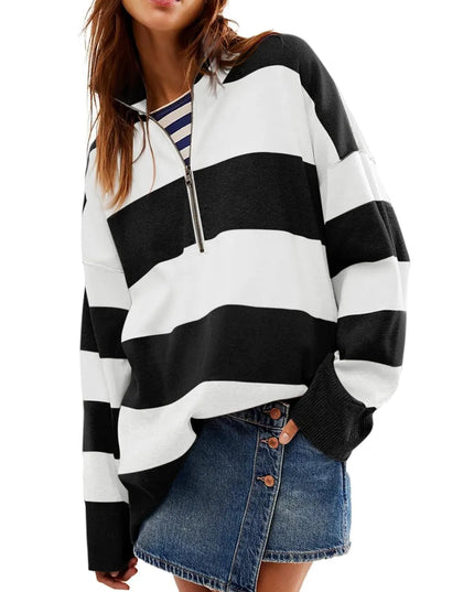 Striped Half-Zip Oversized Sweatshirt