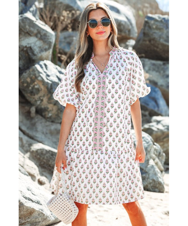 Jaycee Floral Neck Tie Ruffled Dress