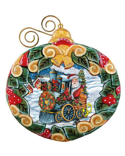 Santa Express Wreath Sculpted Hand-Painted Christmas Ornament by G. DeBrekht - Santa Snowman Christmas Decor - 610315