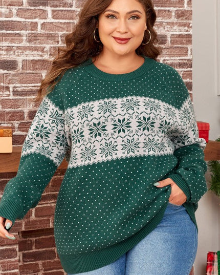 Plus Size Christmas Snowflake Crewneck Sweater