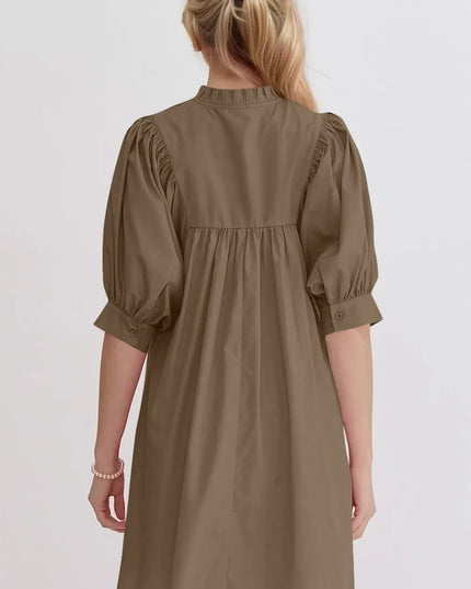 Oh Frill Notched Puff Sleeve Babydoll Mini Dress