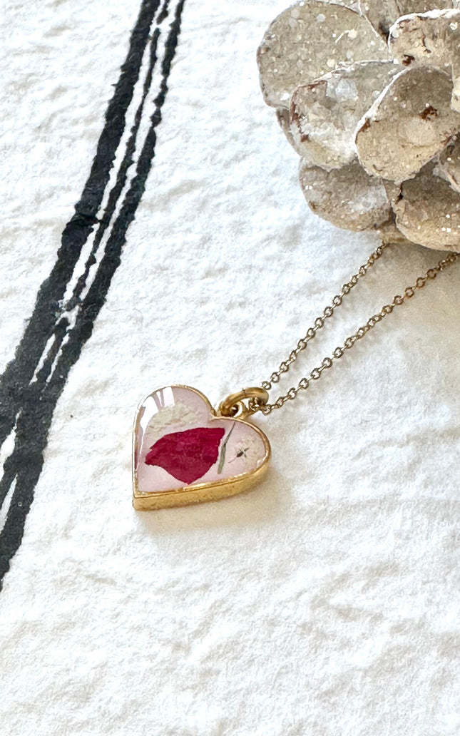 Heart Rose Petal Necklace