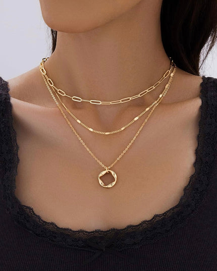 3-Piece Gold Or Silver Layered Necklace Set | Elegant Chain with Circle Pendant | Hypoallergenic