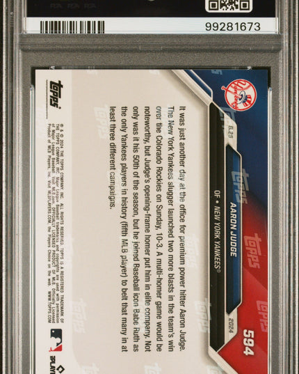 Graded 2024 Topps Now Aaron Judge #594 Baseball Card PSA 10 Gem Mint