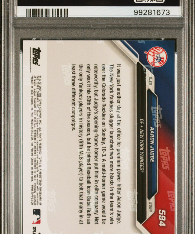 Graded 2024 Topps Now Aaron Judge #594 Baseball Card PSA 10 Gem Mint