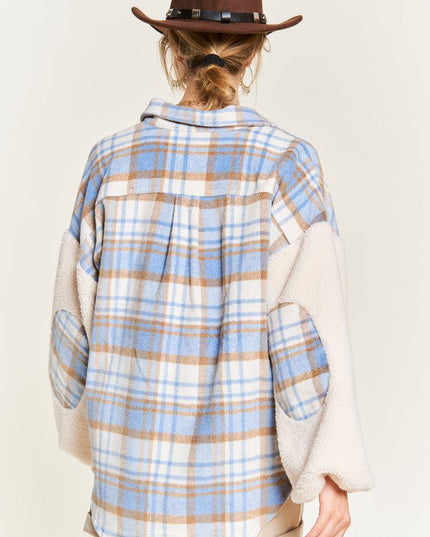 Multi plaid fuzzy sleeve jacket PLUS JJO1023P