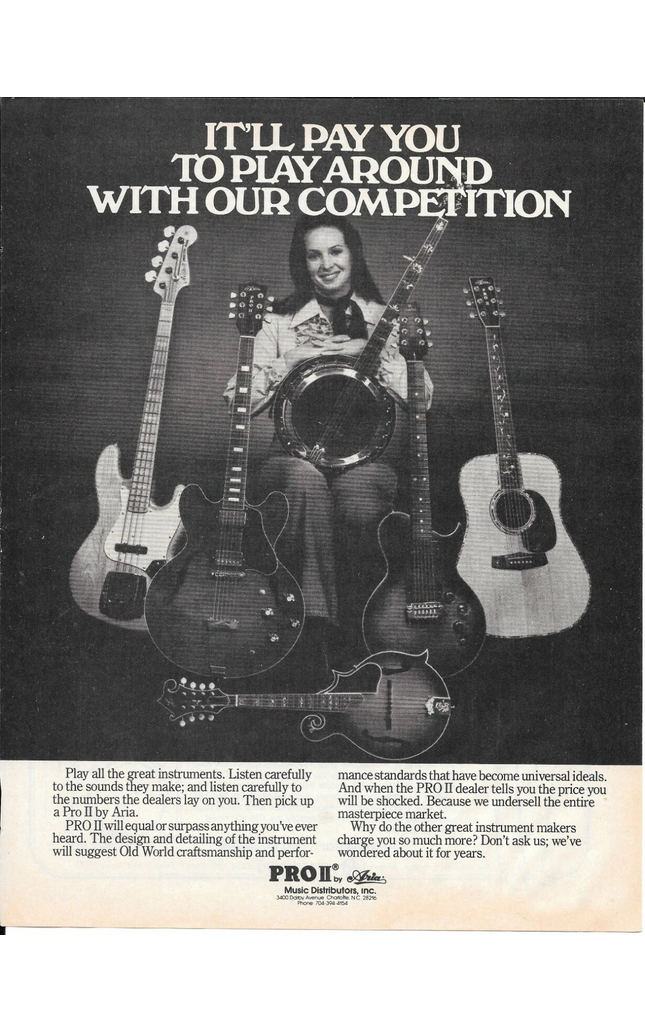 ARIA PRO II GUITARS - Pro II by Aria - 1978 Print Advertisement