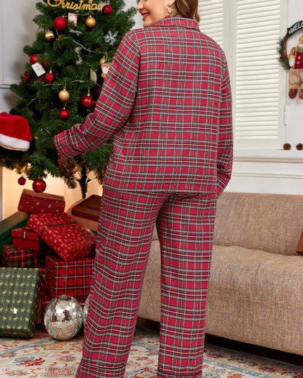Plus Size Christmas Plaid Shirt and Pants Set