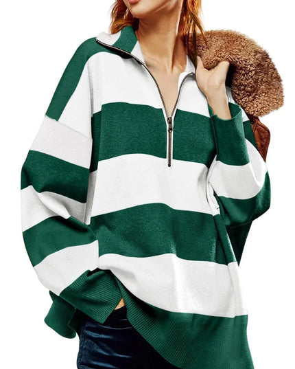 Striped Half-Zip Oversized Sweatshirt