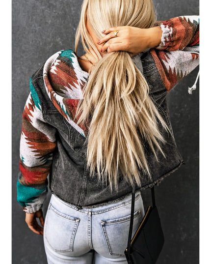 Women Drawstring Hooded Pocketed Denim Jacket