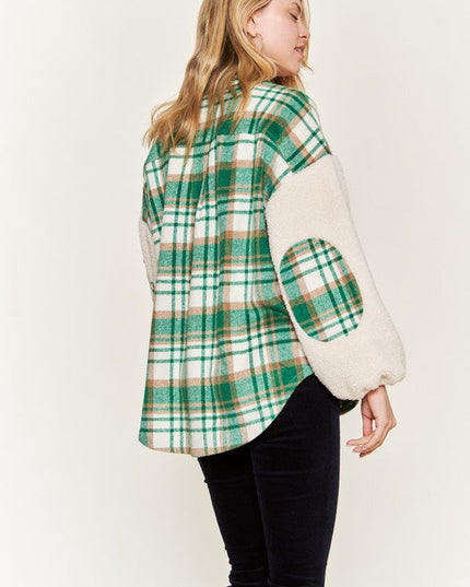 Multi plaid fuzzy sleeve jacket PLUS JJO1023P