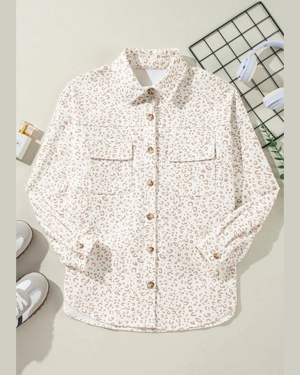 Leopard Collared Neck Dropped Shoulder Jacket