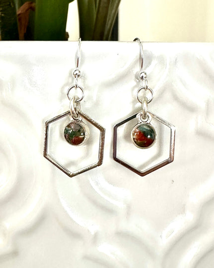 Hexagon Gemstone Earrings