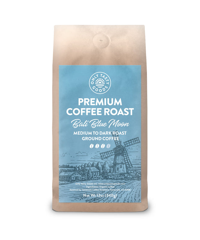 Bali Blue Moon Medium to Dark Roast Ground Coffee, Organic, Low-Acid, Non-GMO