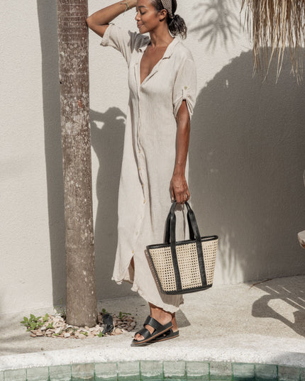 Raja Leather and Cane Carryall Bag