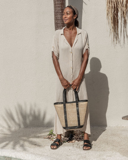 Raja Leather and Cane Carryall Bag