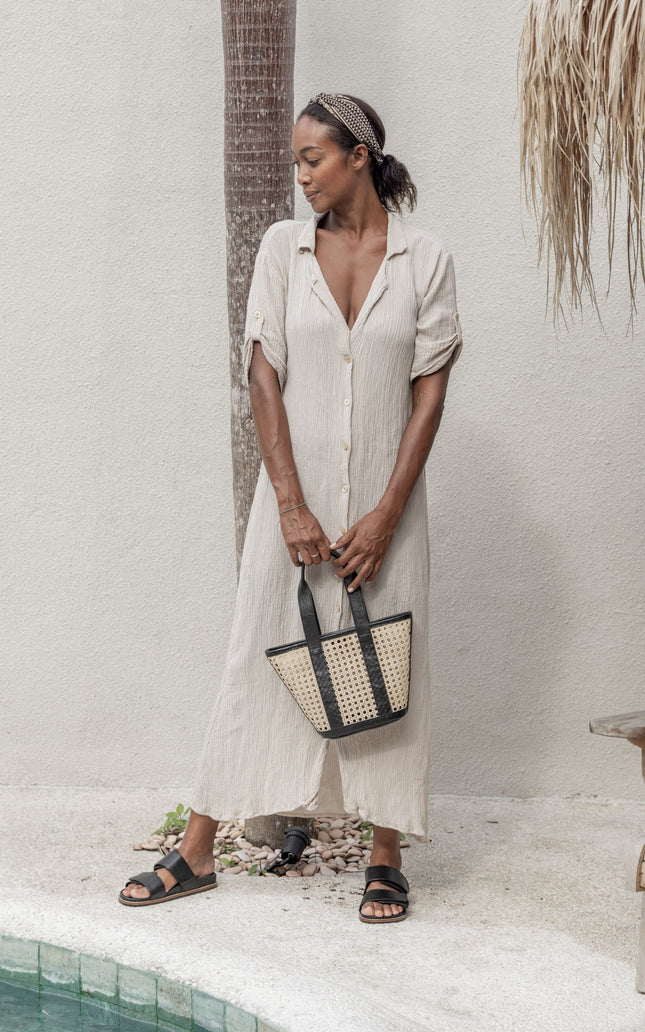 Raja Leather and Cane Carryall Bag