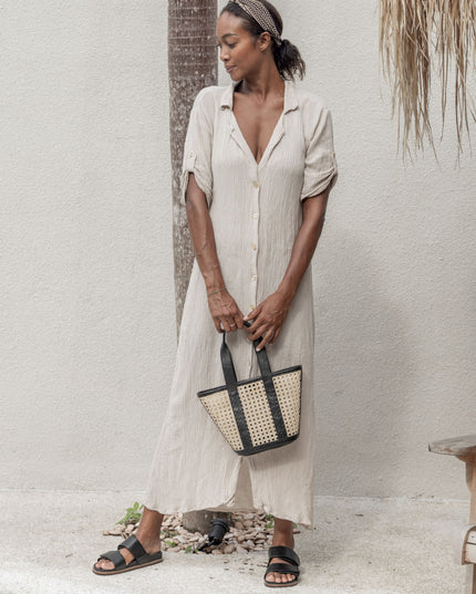 Raja Leather and Cane Carryall Bag