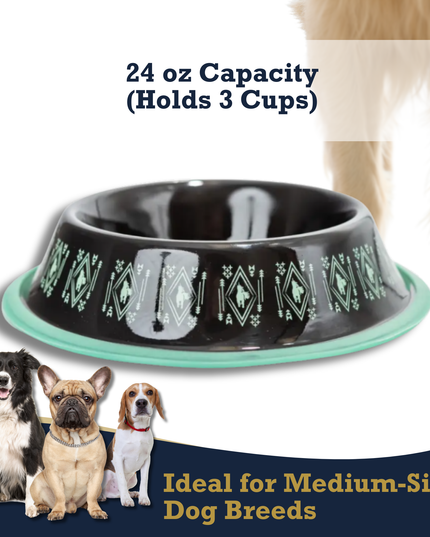 Non-Skid Boho Stainless Steel Dog Bowl – with Whimsical Unicorn Design, Silicone Base for Medium Dogs – 24oz