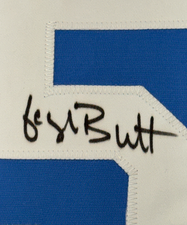Framed Autographed/Signed George Brett 35x39 Kansas City Blue Baseball Jersey JSA COA