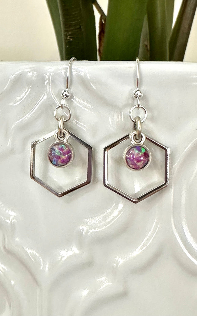 Hexagon Gemstone Earrings