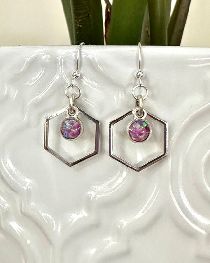 Hexagon Gemstone Earrings