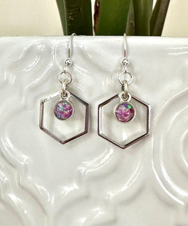 Hexagon Gemstone Earrings