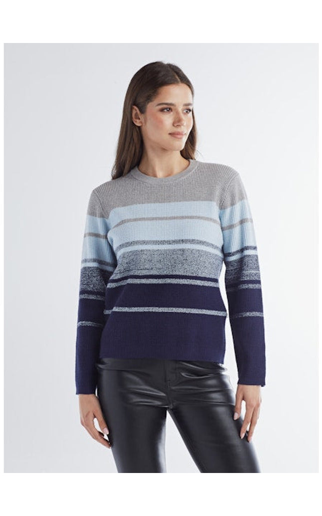 Blue Striped Crew Neck Sweater