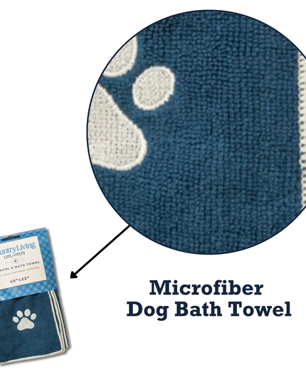 Country Living Large Marine Blue Microfiber Dog Bath Towel with Embroidered Paw Print