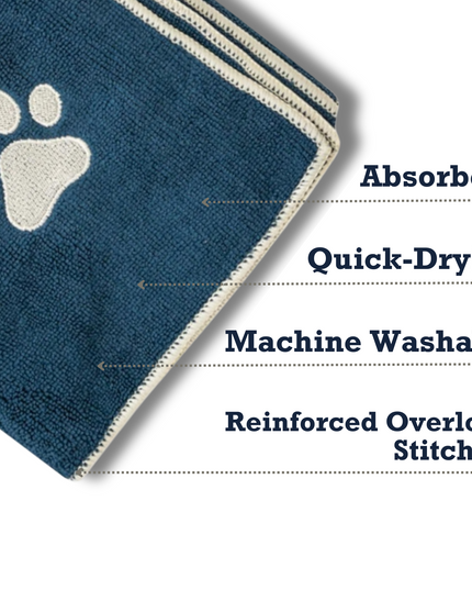 Country Living Large Marine Blue Microfiber Dog Bath Towel with Embroidered Paw Print