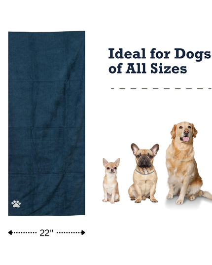 Country Living Large Marine Blue Microfiber Dog Bath Towel with Embroidered Paw Print