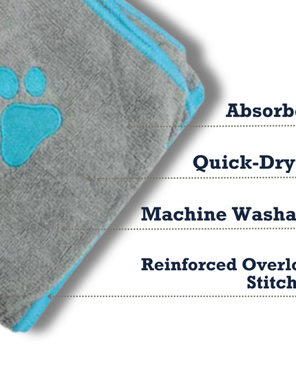 Country Living Large Gray Microfiber Dog Bath Towel with Teal Embroidered Paw Print