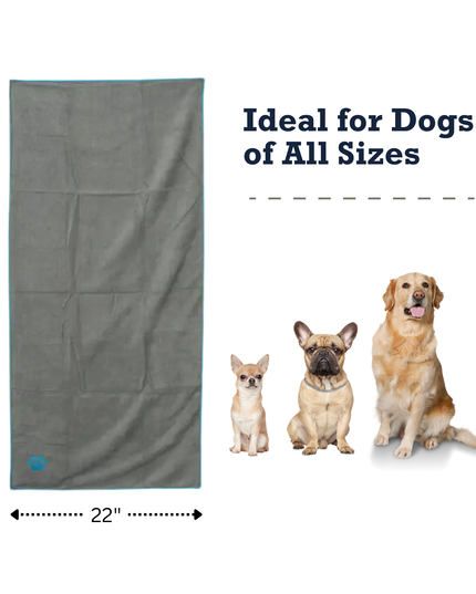 Country Living Large Gray Microfiber Dog Bath Towel with Teal Embroidered Paw Print