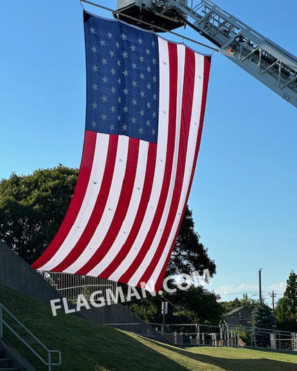 Polyester American Flag with Wind Slits for Hanging on Fire Trucks & Cranes *Made in USA*