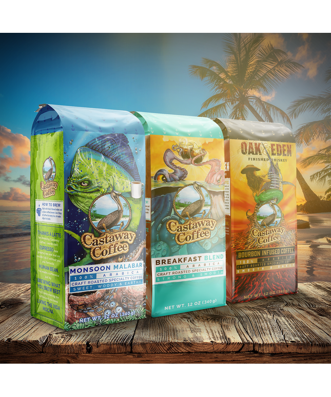Light-Medium Starter Pack (Monsoon Malabar, Breakfast Blend, Bourbon Infused; 12OZ)