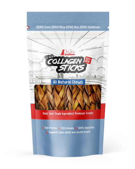 Braided Collagen Stick Dog Treats for Joint Health - 12-Inch Standard (4-Pack)
