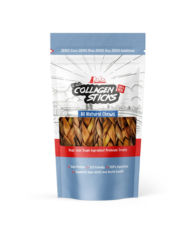 Braided Collagen Stick Dog Treats for Joint Health - 12-Inch Standard (4-Pack)