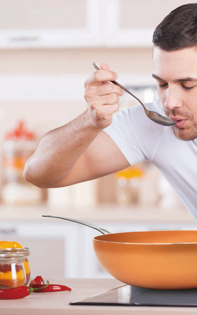 MASTERPAN Ceramic Nonstick Copper Color Wok & Glass Lid, 12" (30cm)