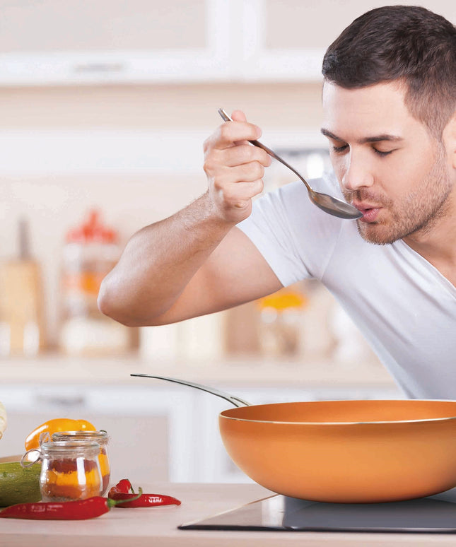 MASTERPAN Ceramic Nonstick Copper Color Wok & Glass Lid, 12" (30cm)