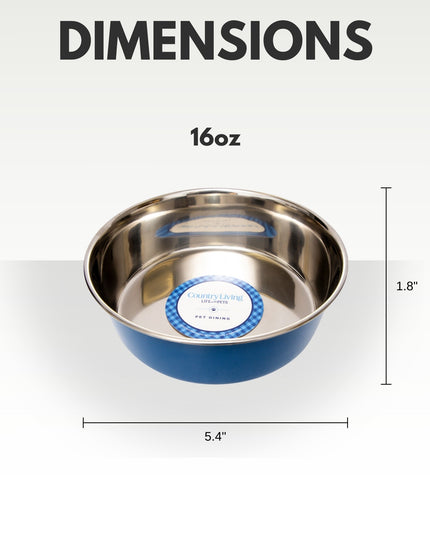 Country Living Set of 2 Heavy Gauge Stainless Steel Dog Bowls - Perfect for Food & Water